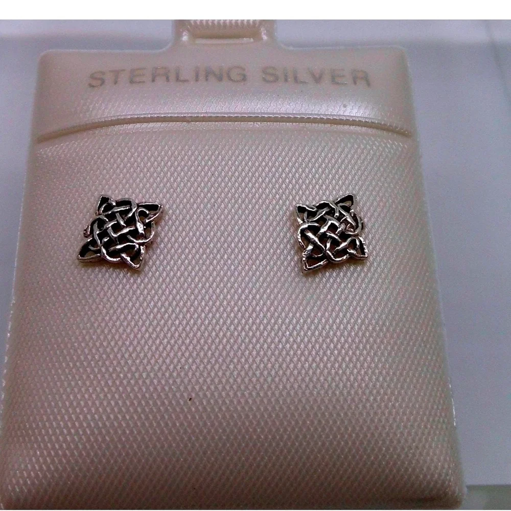 Vintage 90s Thailand Sterling Silver Celtic Knot Stud Earrings 6mm Mens Womens